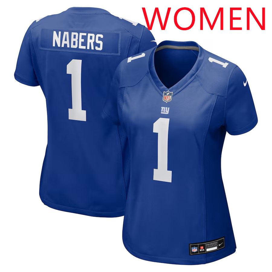 Women New York Giants #1 Malik Nabers 2025 Nike Royal Game NFL Jersey
